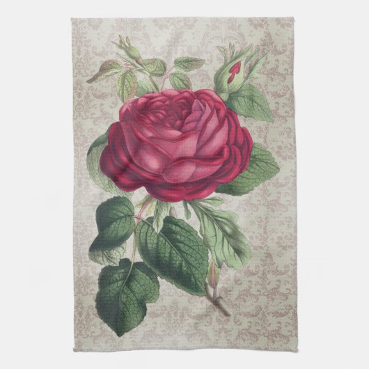 Red Ross met Damask Theedoek (Verticaal)