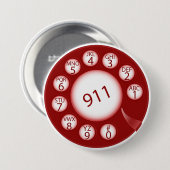 Red Rotary Phone Dial 911 Emergency Number Ronde Button 7,6 Cm (Voorkant /achterkant)