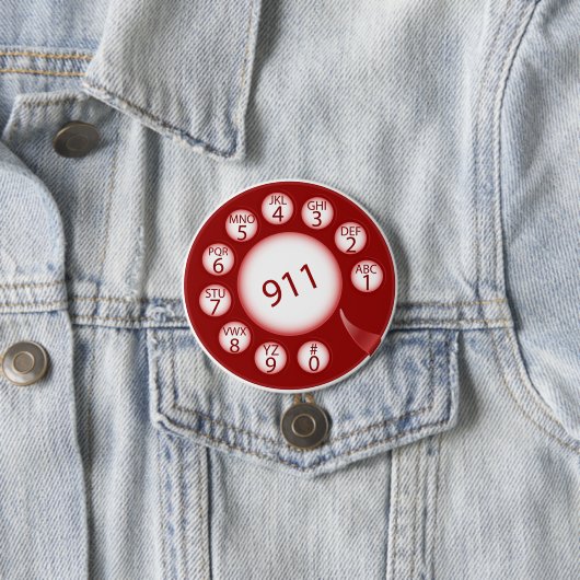 Red Rotary Phone Dial 911 Emergency Number Ronde Button 7,6 Cm (In situ)