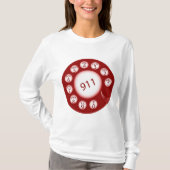 Red Rotary Phone Dial 911 Emergency Number T-shirt (Voorkant)