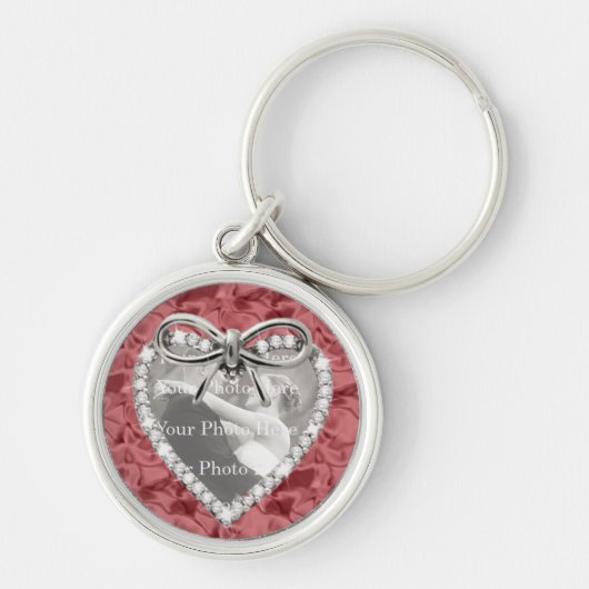 Red Round Diamond Heart Lijst Sleutelhanger (Voorkant)