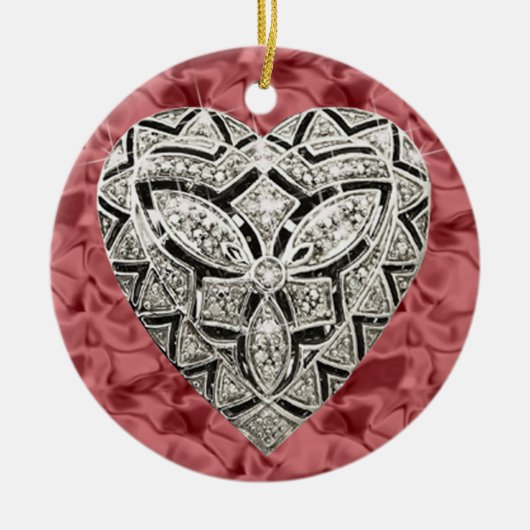 Red Round Elegant Designer Heart Ornament (Voorkant)