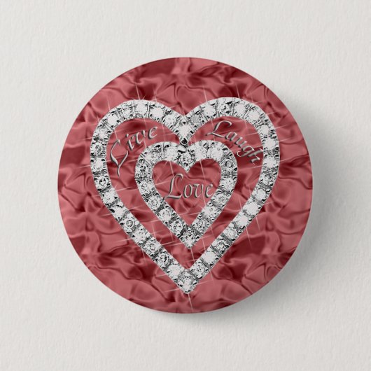 Red Round Live Laugh Love Diamond Heart Button (Voorkant)