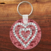 Red Round Live Laugh Love Diamond Heart Keychain (Voorkant)
