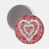 Red Round Live Laugh Love Diamond Heart Magnet (Voorkant / Achterkant)