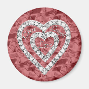 Red Round Live Laugh Love Diamond Heart Magnet