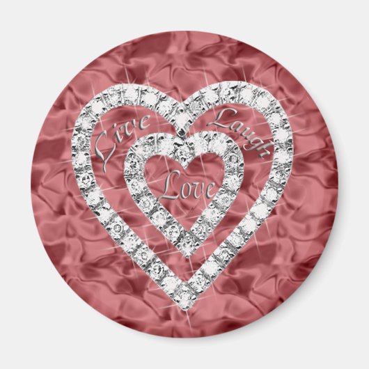 Red Round Live Laugh Love Diamond Heart Magnet (Voorkant)