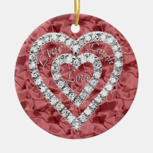 Red Round Live Laugh Love Diamond Heart Ornament (Voorkant)
