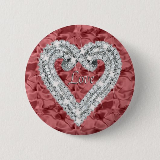 Red Round Love Diamond Heart Button (Voorkant)