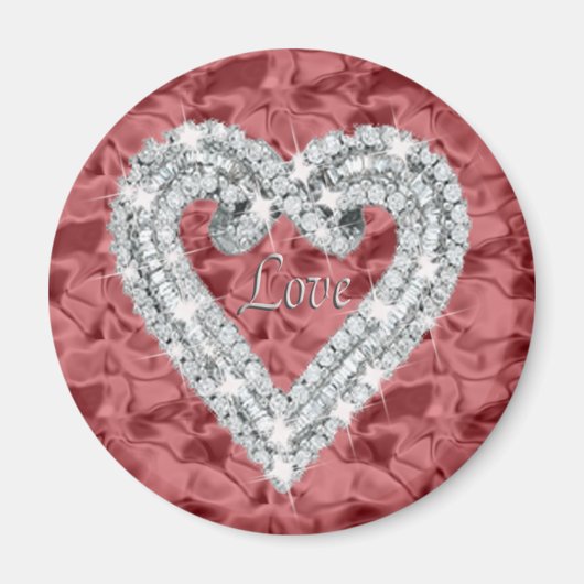 Red Round Love Diamond Heart Magnet (Voorkant)