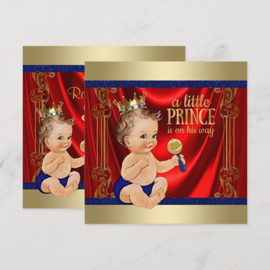 Red Royal Blue Gold Prince Baby shower Kaart (Voorkant / Achterkant)