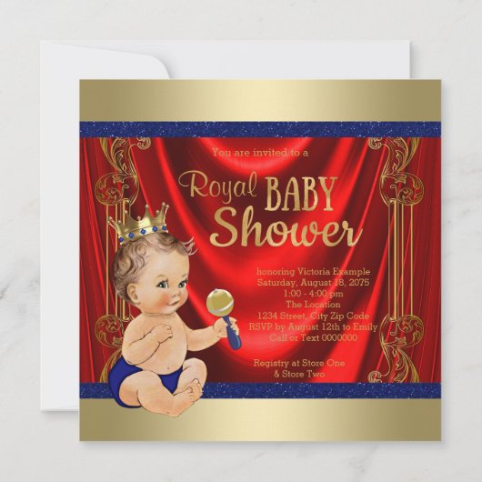 Red Royal Blue Gold Prince Baby shower Kaart (Achterkant)