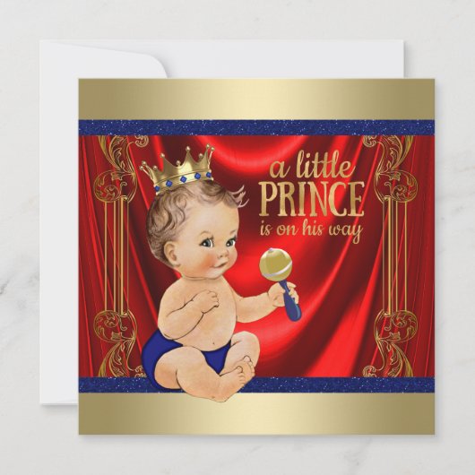 Red Royal Blue Gold Prince Baby shower Kaart (Voorkant)