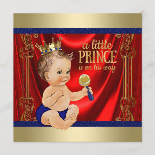 Red Royal Blue Gold Prince Baby shower Kaart