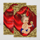 Red Royal Blue Gold Satin Prince Baby shower Kaart (Voorkant / Achterkant)