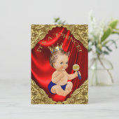Red Royal Blue Gold Satin Prince Baby shower Kaart (Staand voorkant)