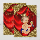 Red Royal Blue Gold Satin Prince Baby shower Kaart (Voorkant / Achterkant)