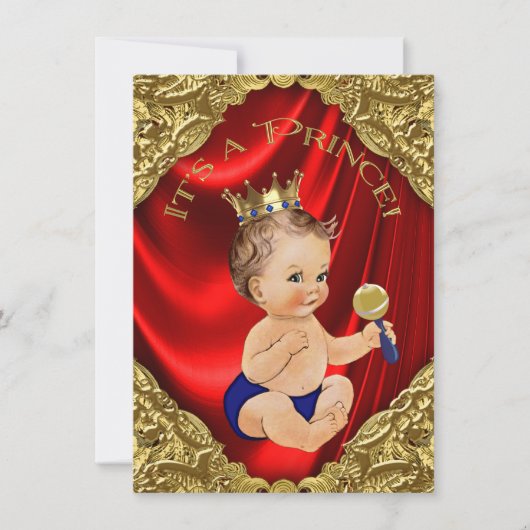 Red Royal Blue Gold Satin Prince Baby shower Kaart (Voorkant)