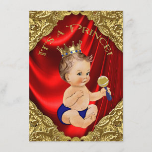 Red Royal Blue Gold Satin Prince Baby shower Kaart
