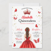 Red Royal Butterfly Quinceañera Invitation Kaart (Voorkant)