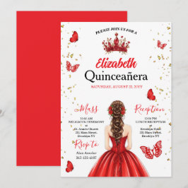 Red Royal Butterfly Quinceañera Invitation Kaart