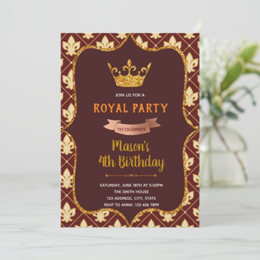 Red royal crown prinses Invitation Kaart (Staand voorkant)