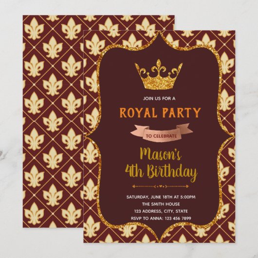 Red royal crown prinses Invitation Kaart (Voorkant / Achterkant)