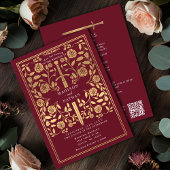 Red Royal Medieval Gold Sword Wedding QR Code Kaart