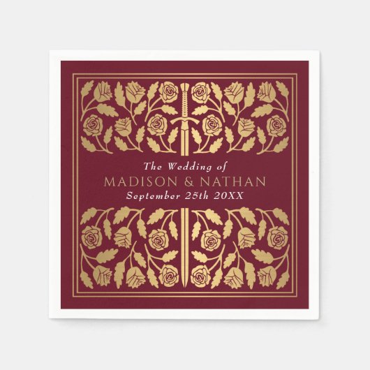 Red Royal Medieval Gold Sword Wedding Servet (Voorkant)