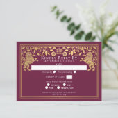 Red Royal Medieval Lion Wedding RSVP Kaartje (Staand voorkant)