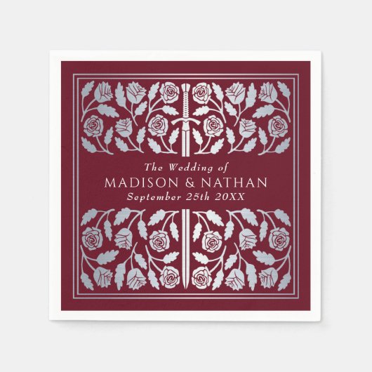 Red Royal Medieval Silver Sword Wedding Servet (Voorkant)