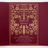 Red Royal Medieval Sword Photo Graduparty Drieluik Uitnodiging (Binnenkant midden)