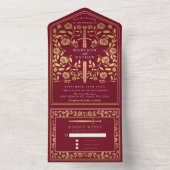 Red Royal Medieval Sword Wedding All In One Uitnodiging (Binnen)