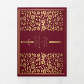 Red Royal Medieval Sword Wedding Drieluik Uitnodiging (Cover)