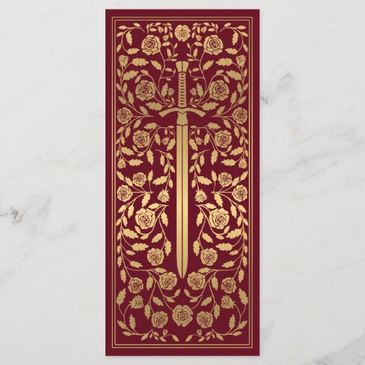 Red Royal Medieval Sword Wedding Flat Menu (Achterkant)