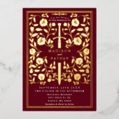 Red Royal Medieval Sword Wedding Folie Uitnodiging (Voorkant)