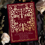 Red Royal Medieval Sword Wedding Folie Uitnodiging<br><div class="desc">Vier uw speciale dag met deze Royal Medieval Sword Wedding design. Dit ontwerp is voorzien van een lijst met een zwaard en bloemetjes. De achterkant van dit product is afgedrukt in platte kleuren en is GEEN echte folie.</div>