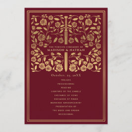 Red Royal Medieval Sword Wedding Programme Programmakaart
