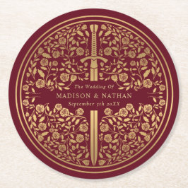 Red Royal Medieval Sword Wedding Ronde Kartonnen Onderzetter