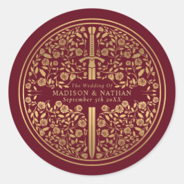 Red Royal Medieval Sword Wedding Ronde Sticker
