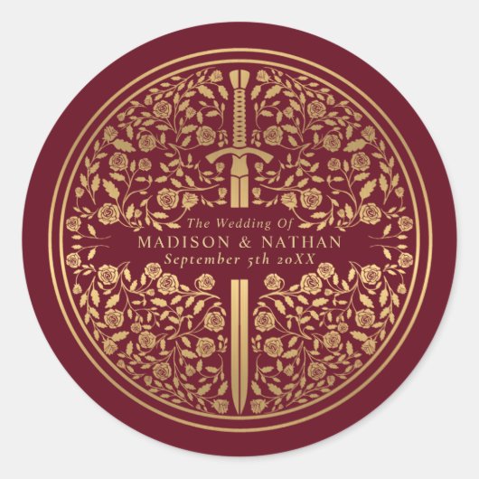Red Royal Medieval Sword Wedding Ronde Sticker (Voorkant)