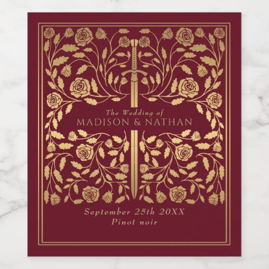 Red Royal Medieval Sword Wedding Wijn Etiket (Enkel label)