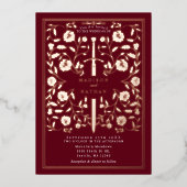 Red Royal Middeleeuws Roos Gold Sword Wedding Folie Uitnodiging (Voorkant)