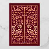 Red Royal Middeleeuws Roos Gold Sword Wedding Folie Uitnodiging (Achterkant)