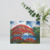 Red Royal Poinciana Tree en Sailboat Briefkaart (Staand voorkant)