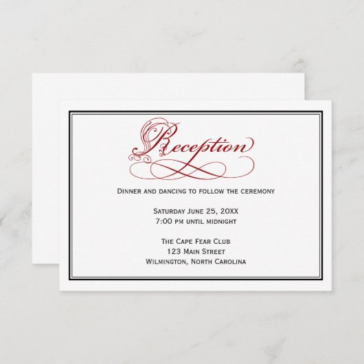 Red Royal Script Wedding Reception Kaart (Voorkant / Achterkant)