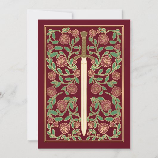 Red Royal Sword Floral middeleeuwse fantasie bruil Kaart (Achterkant)