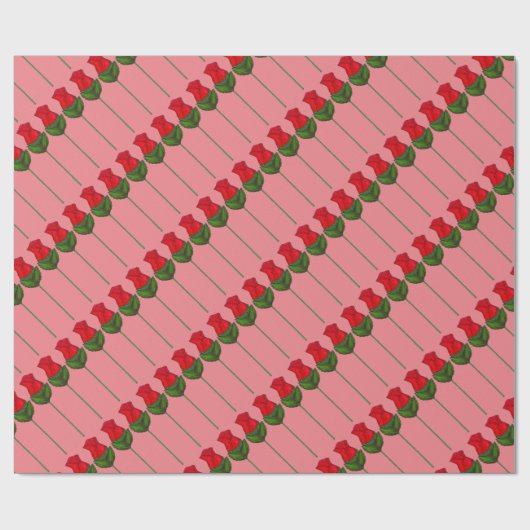 Red Roze Long Stem Rozen Flowers Valentijnsdag Cadeaupapier (Vlak)