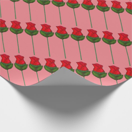 Red Roze Long Stem Rozen Flowers Valentijnsdag Cadeaupapier (Hoek)