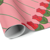 Red Roze Long Stem Rozen Flowers Valentijnsdag Cadeaupapier (Rol Hoek)
